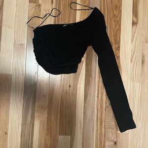 Zara basic one shoulder long sleeve cropped top